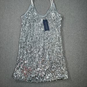 Anna-Kaci California Silver Sequin Mini Dress Size Medium Sleeveless New